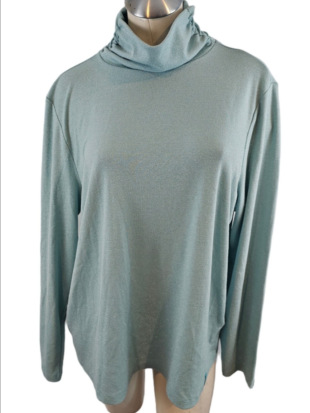 Apres Isaac Mizrahi Live Size XL Sparkly Turquoise Blue Turtleneck Sweater